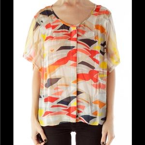 Maeve Multicolor Abstract Print Short-Sleeve Blouse